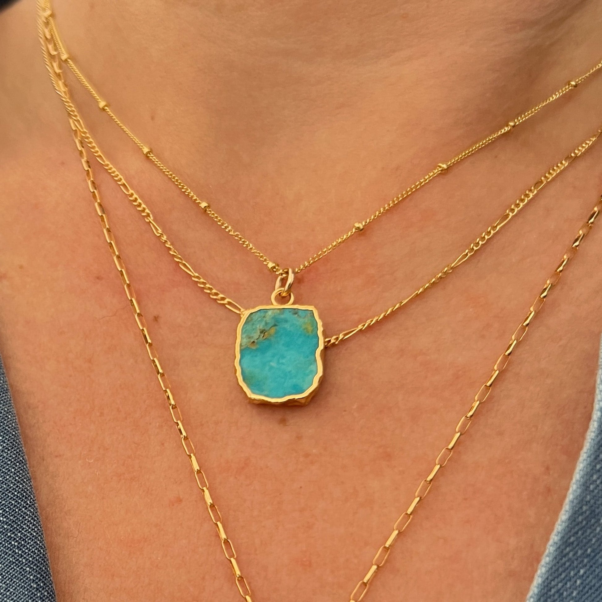 Gold Plated Kingman Turquoise Slice Necklace - Pretty Outlaw Jewelry