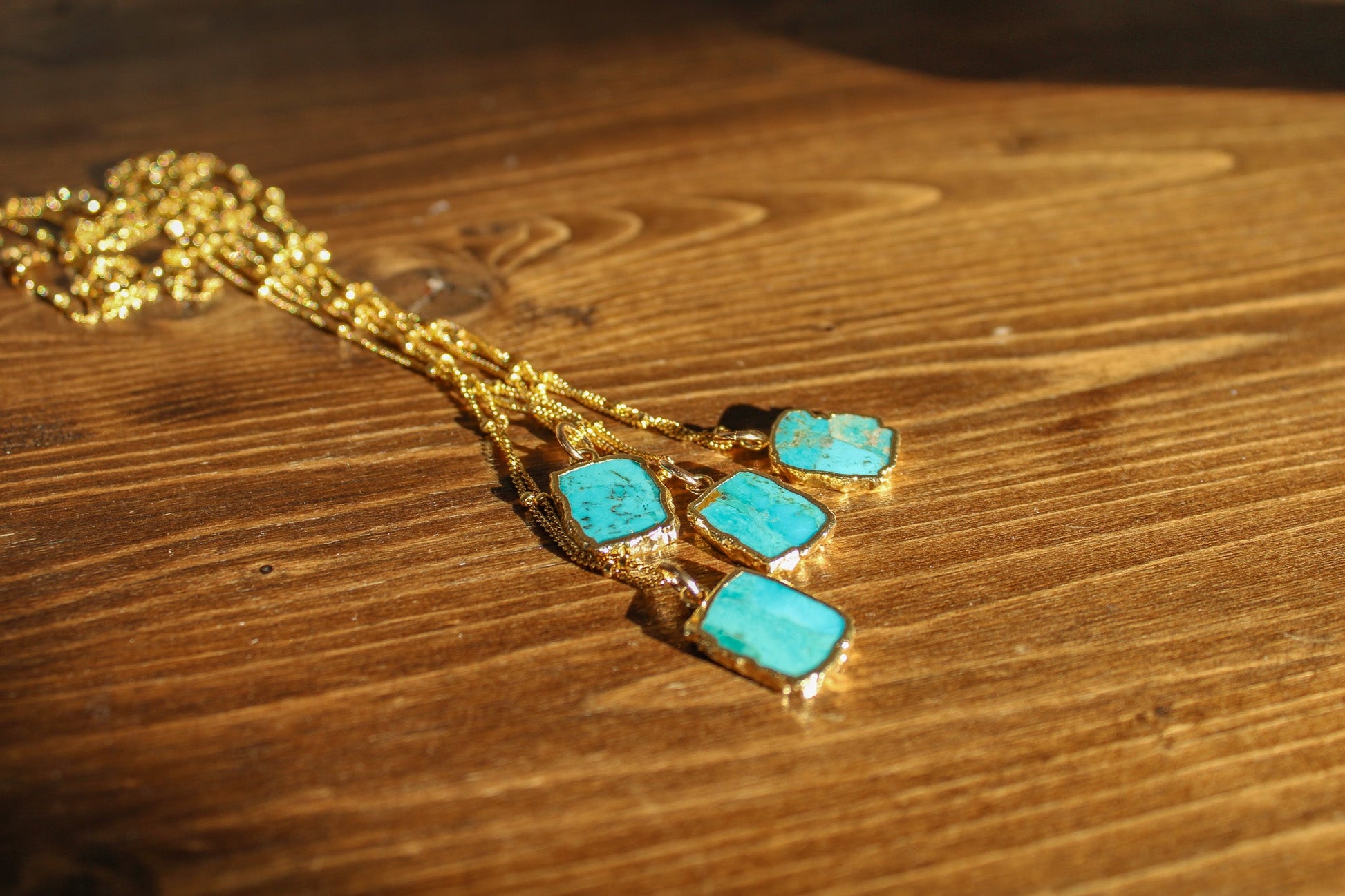 Gold Plated Kingman Turquoise Slice Necklace - Pretty Outlaw Jewelry