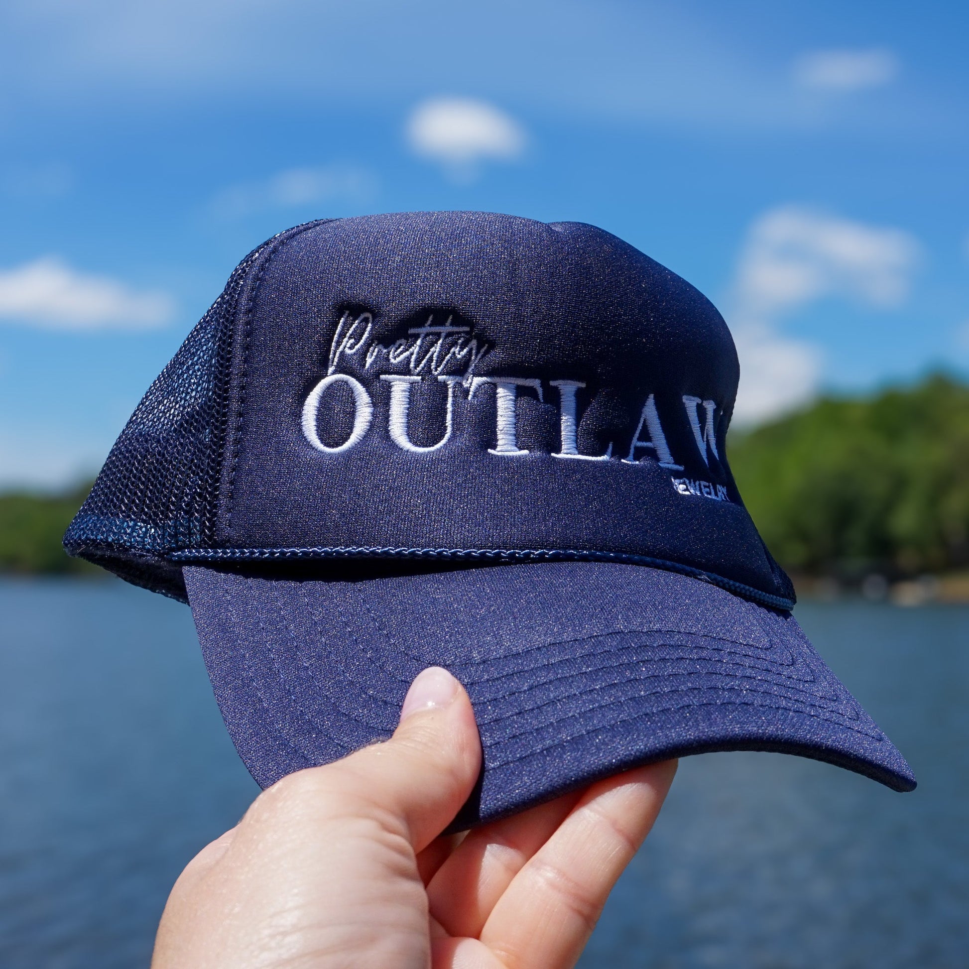 Navy and White Trucker Hat - Pretty Outlaw Jewelry